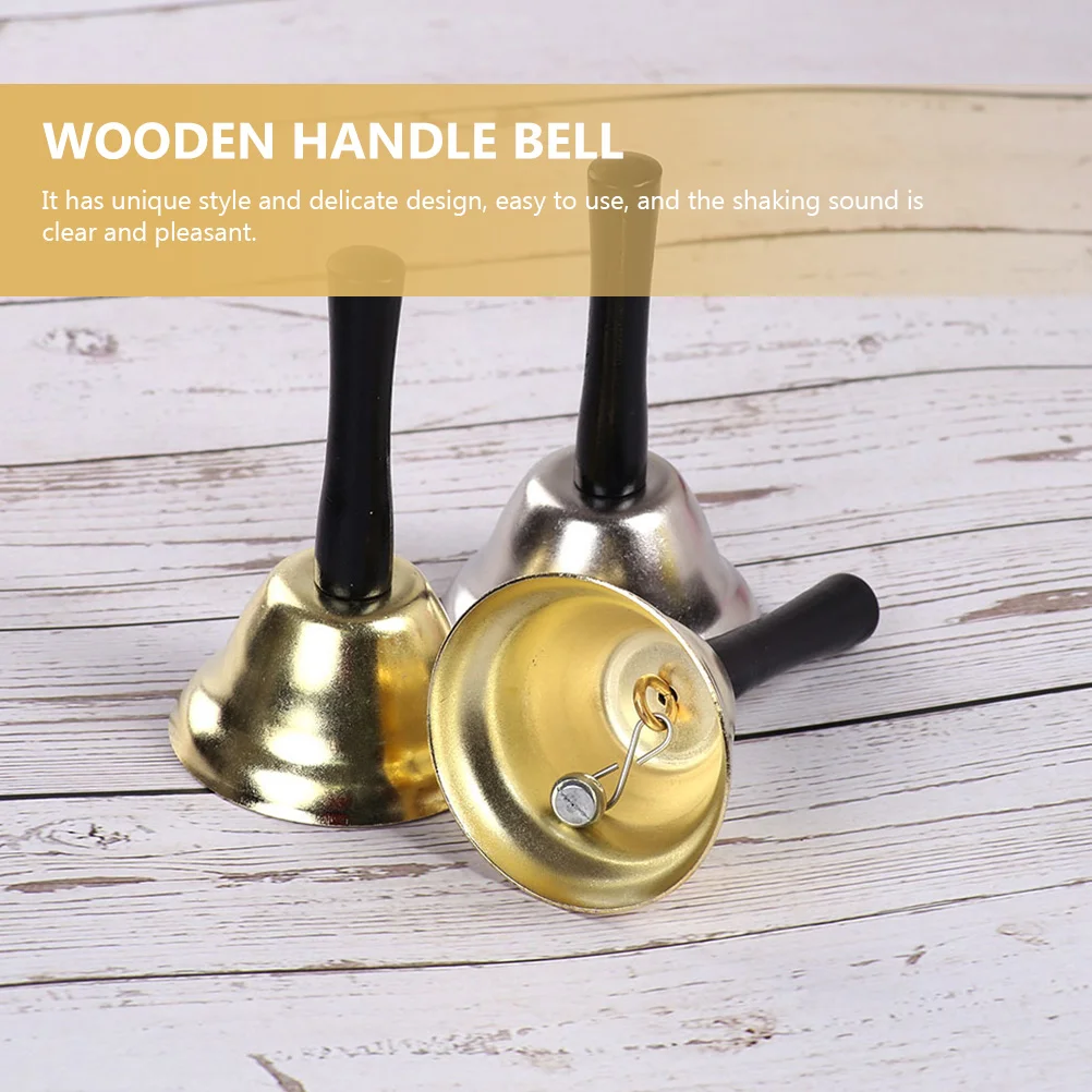 Wooden Handle Rattle Metal Bell Musical Percussion Handheld Desk with Call Ringing