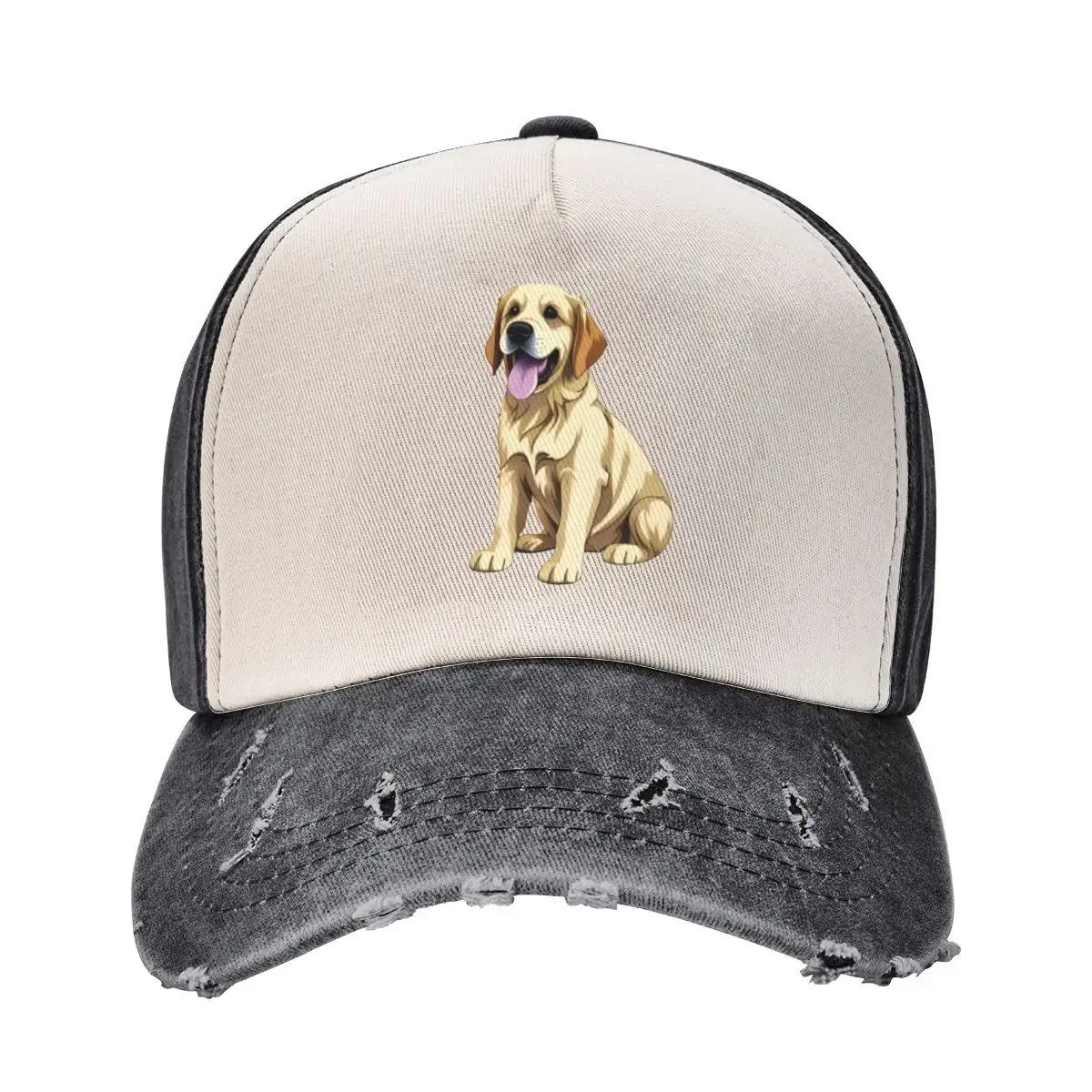 Golden Retriever Puppy, cartoon drawing, Ai Generated Art Baseball Cap Icon Snap Back Hat Trucker Hat Female Men's