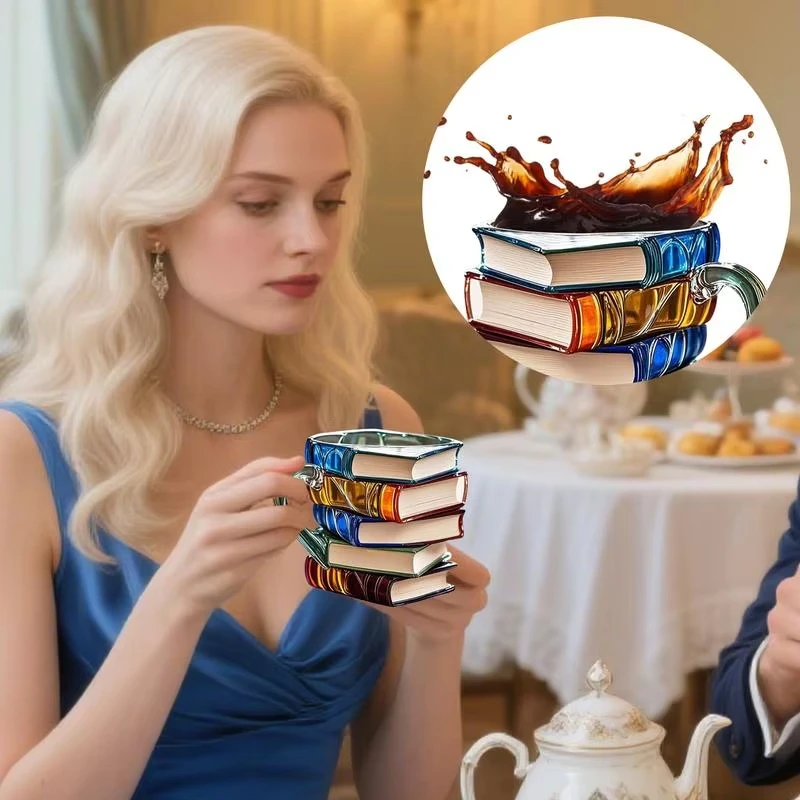 3D Book Mug Novelty Resin Painted Coffee Cup Literary Themed Novelty Drinkware For Kitchen Restaurant Hotel Travel Home Use