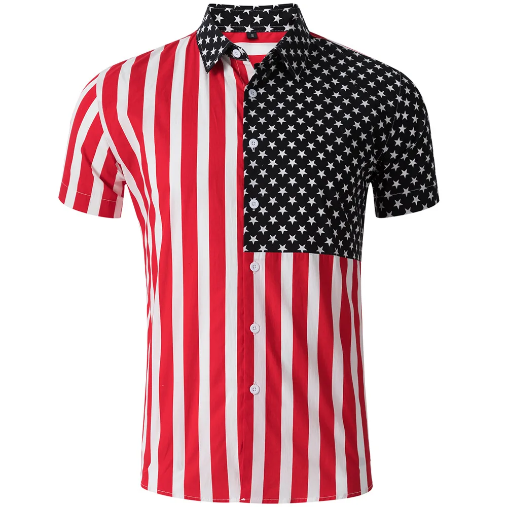 

Large Size Men's Cotton ort Sve irt Patchwork American Flag Print Loose Fit Summer Casual Comfortable Mens irt