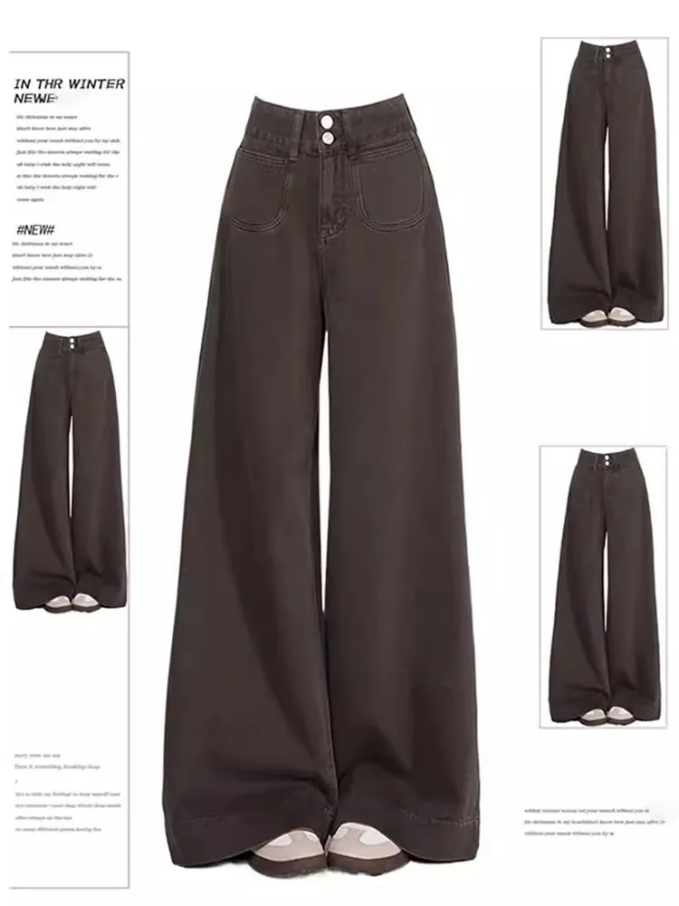 

American Style Retro High Waist Wide Leg Jeans Women Loose plus Size Comfortable Straight Long Pants Casual Cotton Trousers