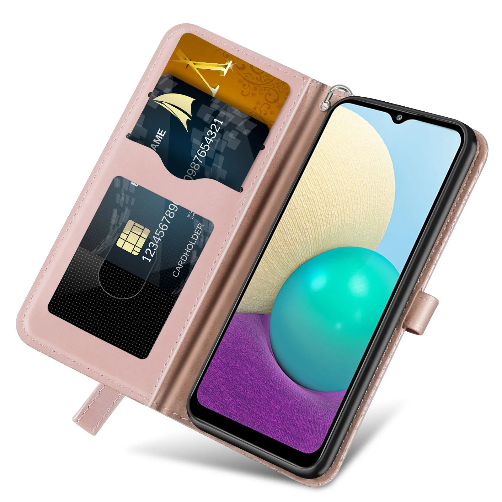 Für Samsung Galaxy A02s/A03s Fall, Baum des Lebens Ledertasche mit Kartens chlitz, Clam shell Ledertasche