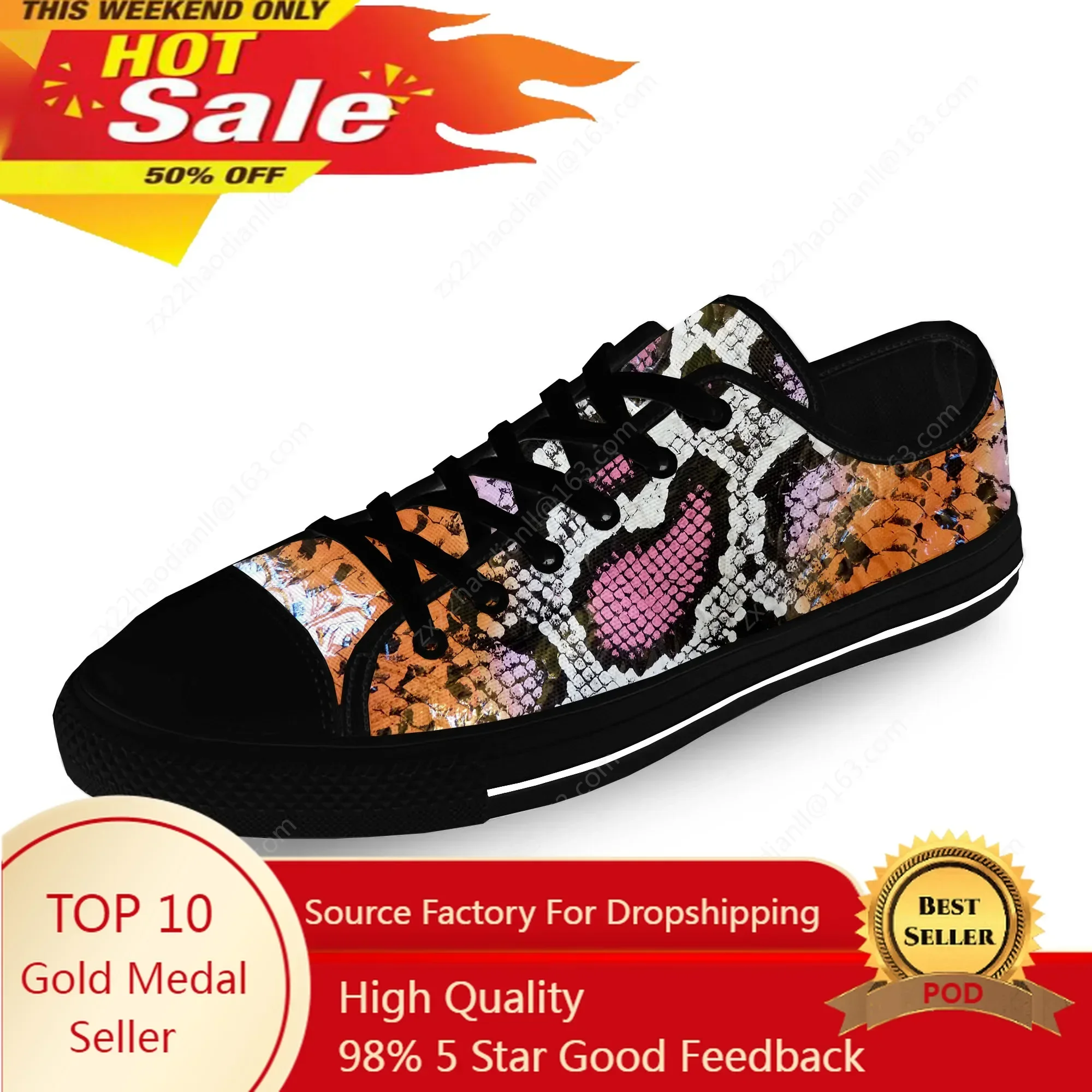 Animal Snake Skin Pattern Cool Casual Cloth Fashion 3D Print Low Top Canvas Shoes Men Women Lightweight Breathable Sneakers