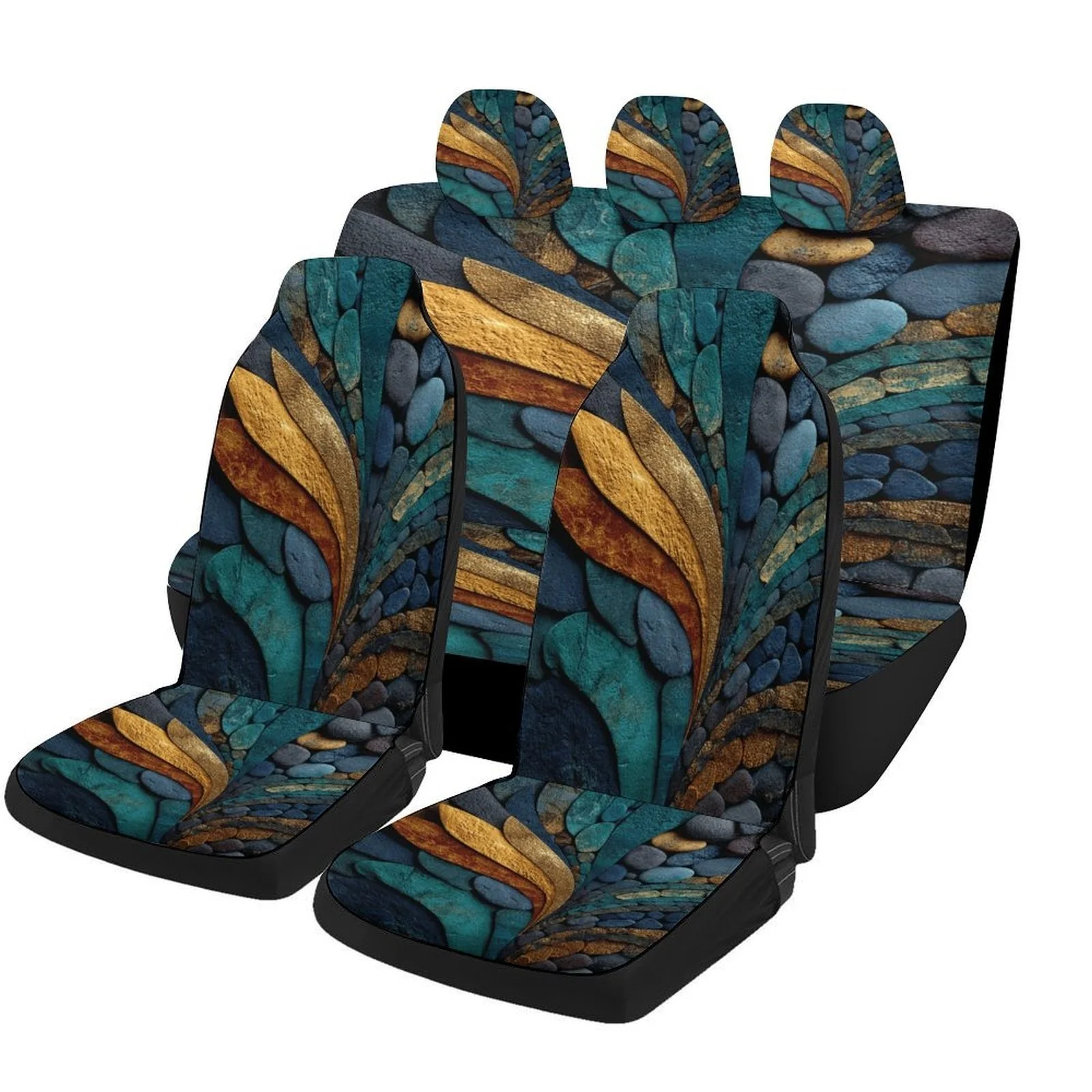 Rocky Leaves Themed Car Seat Cover Set For Most Cars, Trendy High-quality Car Seat Protector Covers Full Set, Universal Car Seat