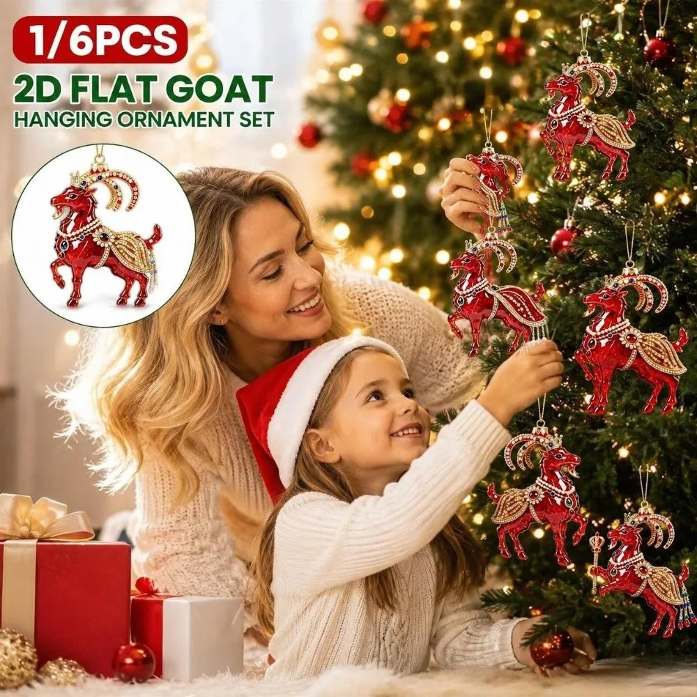 2D Flat Goat Hanging Ornament Set Shining Artificial Rhinestone Goat Pendant Acrylic Simulation Zodiac Goat Souvenir