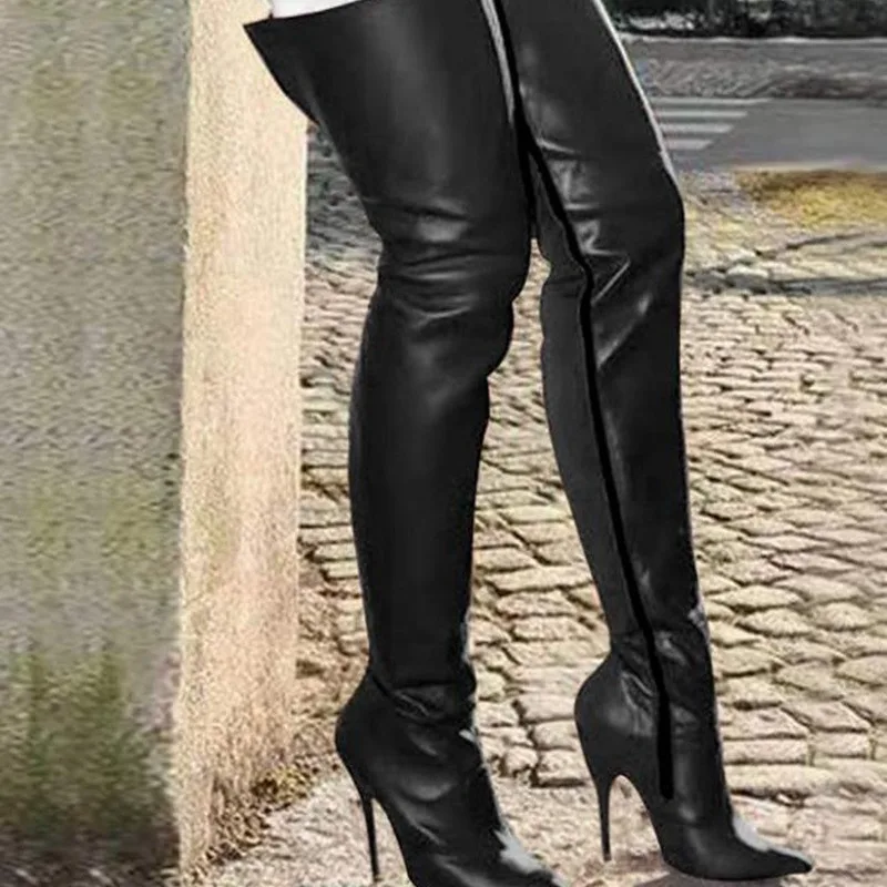 New Fashionable and Personalized Slim High Heels with Side Zippers and Slim Heels for Women's Over The Knee Boots Plus Size47