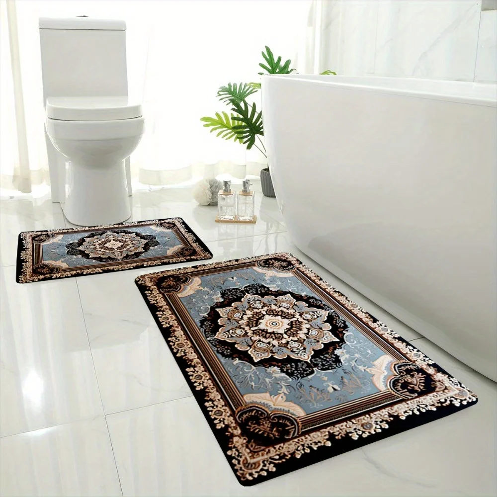 2pcs/ 3pcs/ Set Vintage European Pattern Printed Bathroom Floor Mat Set, Home Decoration Area Carpet, Machine Washable, Wash B