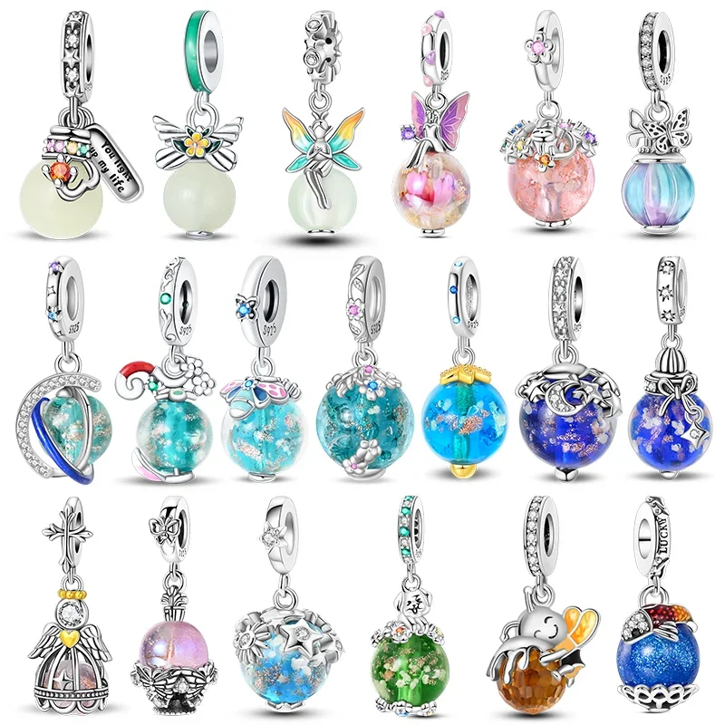 

925 Sterling Silver Luminous Elf Glass Insect Planet Wish Bottle Pendant Fit 925 Original Bracelet DIY Jewelry Original Design