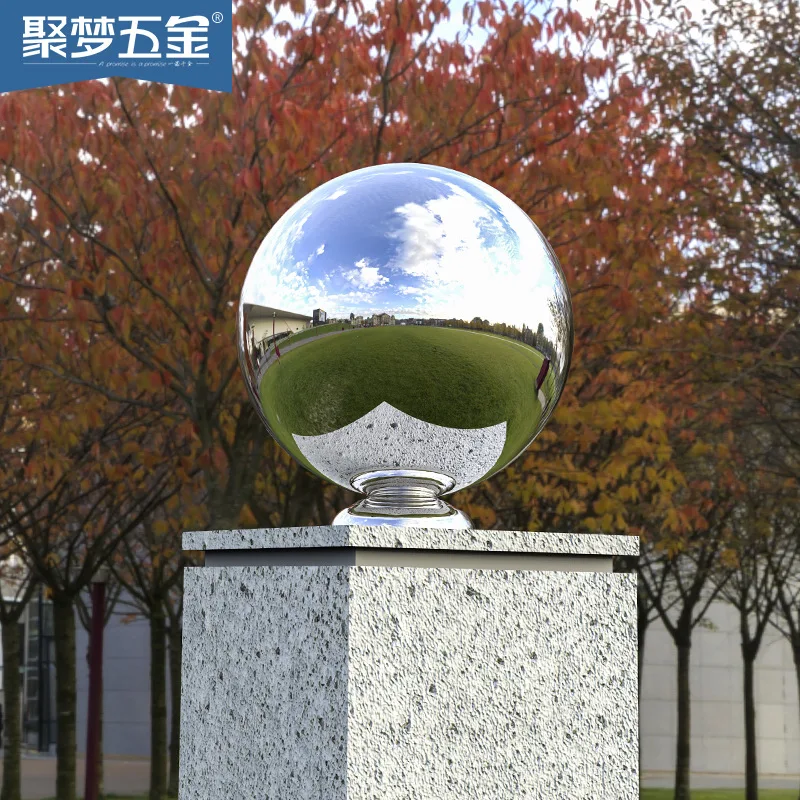 

Stainless Steel Reflective Ball Decorative Mirror Globe with Seat Garden Deck Ornament
