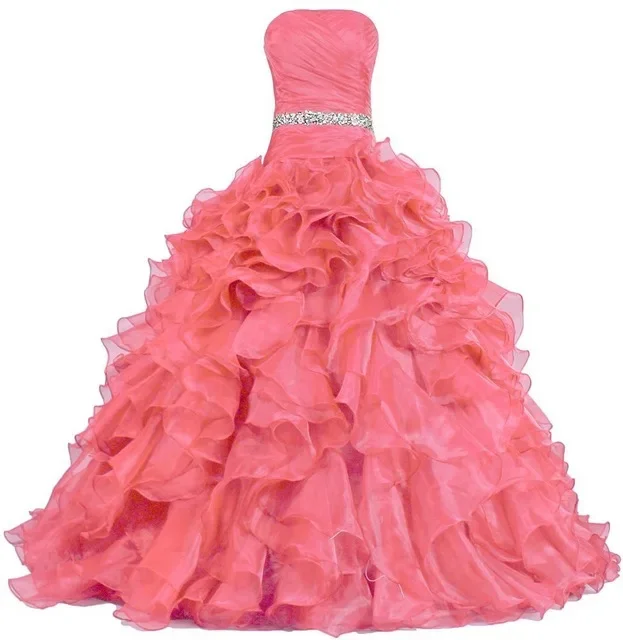 Elegante Ruches 2024 Quinceane Voor 15 Jaar Strapless Vintage Stijl Feestjurk Organza Baljurk Quinceanera Jurk