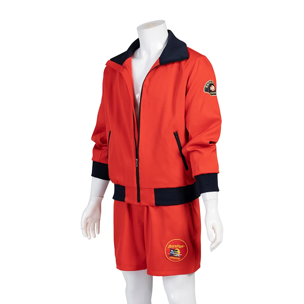 Baywatch David Hasselhoff traje de cosplay masculino, uniforme completo, estilo praia, jaqueta vermelha e calça, terno de Halloween, adulto