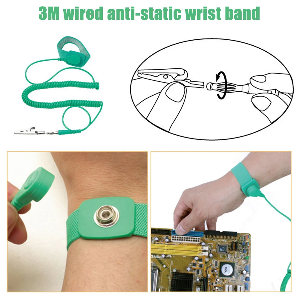 3m Adjustable Alligator Clip Discharge Cables Anti Static Wrist Strap Long Elastic Band Bracelet With Grounding Wire ESD
