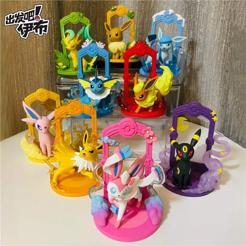 Anime Pokémon Genuine Licensed Blind Box Series Run! Eevee Kawaii Mini Model 9pcs/set Room Decorated With Kids Toy Birthday Gift