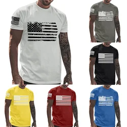 Men's Summer Casual Short-Sleeved T-Shirt Crewneck Print USA Flag Graphic Tshirts 2024 New Fashion Street Short-Sleeved Gym Tops