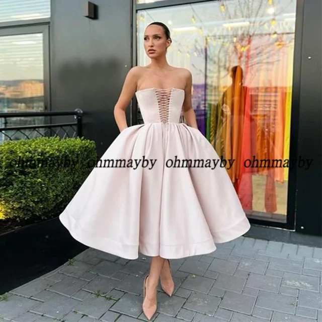 Vestidos De Fiesta rosas sin mangas con cuello en V, Vestidos De noche hasta la rodilla De satén, vestido personalizado para mujer, recién llegado, Vestidos De Fiesta 2025