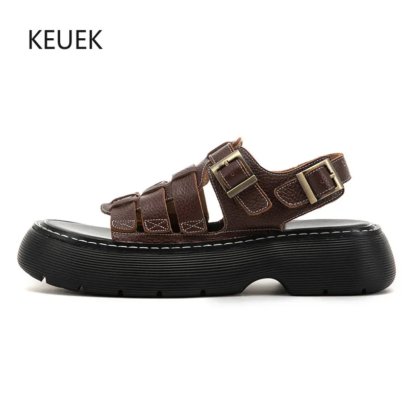 

New Fashion Men Shoes Summer Beach Sandals Outdoor Genuine Leather Anti-slip Wear Resistant Sandalia Masculina Sandalen