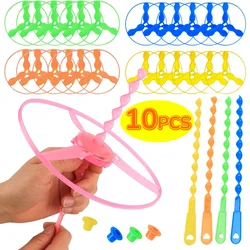 10/1pcs Colorful Bamboo Dragonfly Plastic Hand Push Flying Toys Kids Birthday Party Favors Gifts Outdoor Flying Helicopter Toy