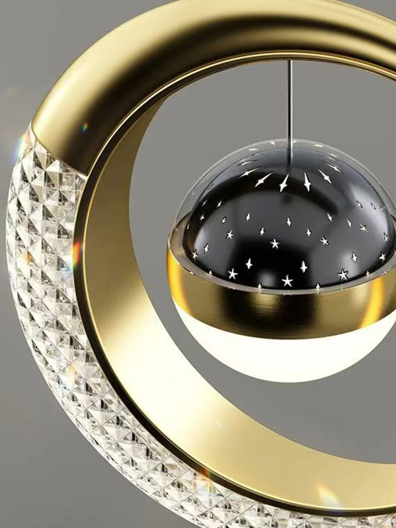 Image 5: Plafonnier LED créatif avec étoiles de lune plafonniers Asile modernes or/noir atmosphère plafond suspension lampe Loft éclairage