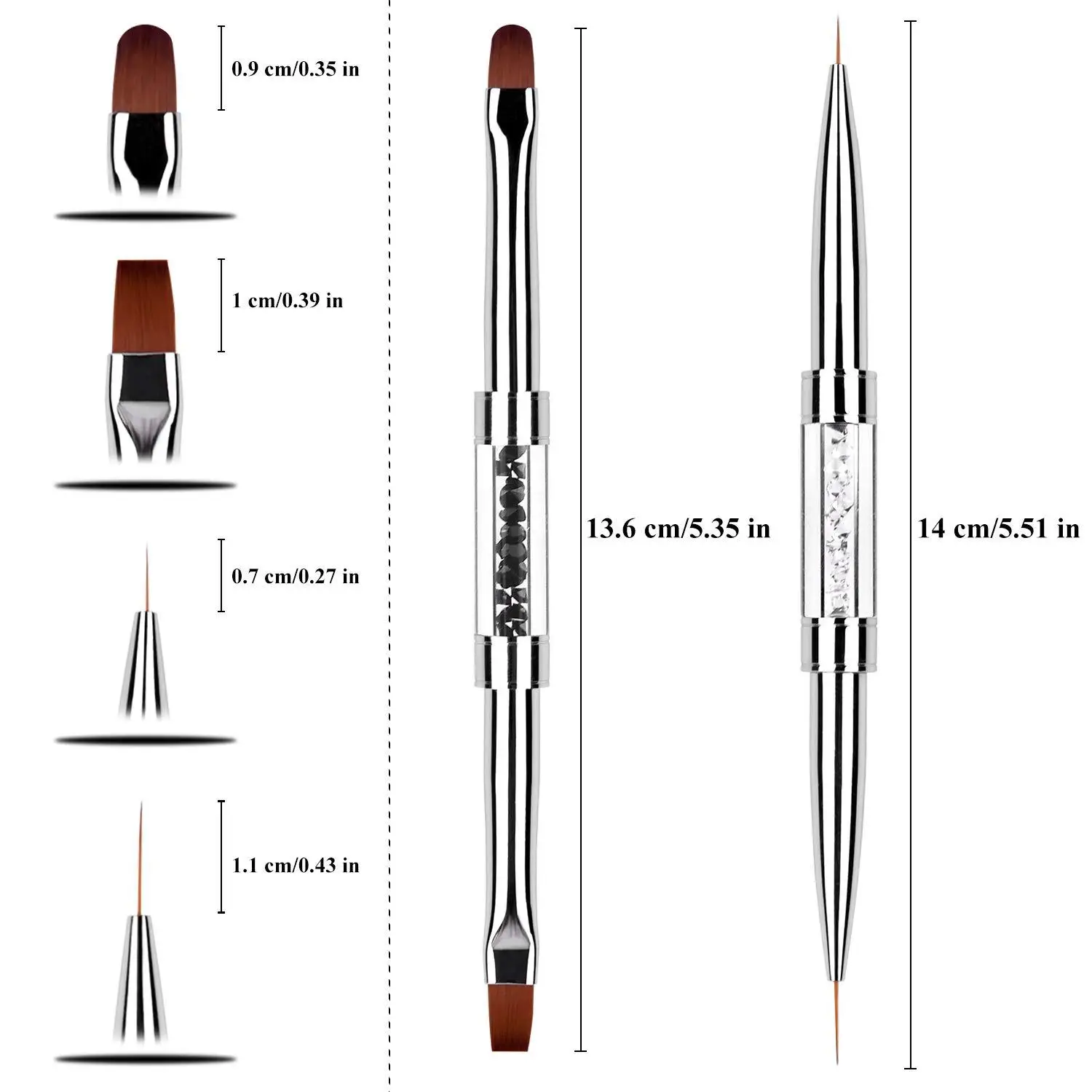 2 pezzi a doppia estremità dura per nail art pennello costruttore gel strass manico punta francese per manicure design smalto gel fodera professionale P