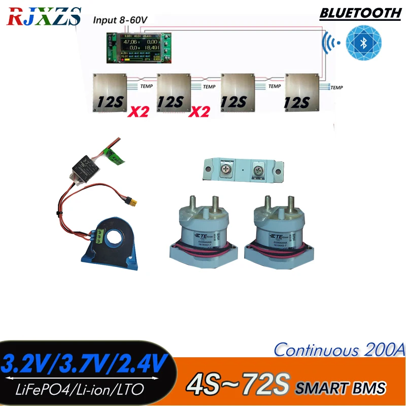 

4S-72S 200A/300A Smart YL DIY BMS LiFePO4 Li-ion LTO With Relay Bluetooth-Compatible APP Monitor Solar Power LCD Display