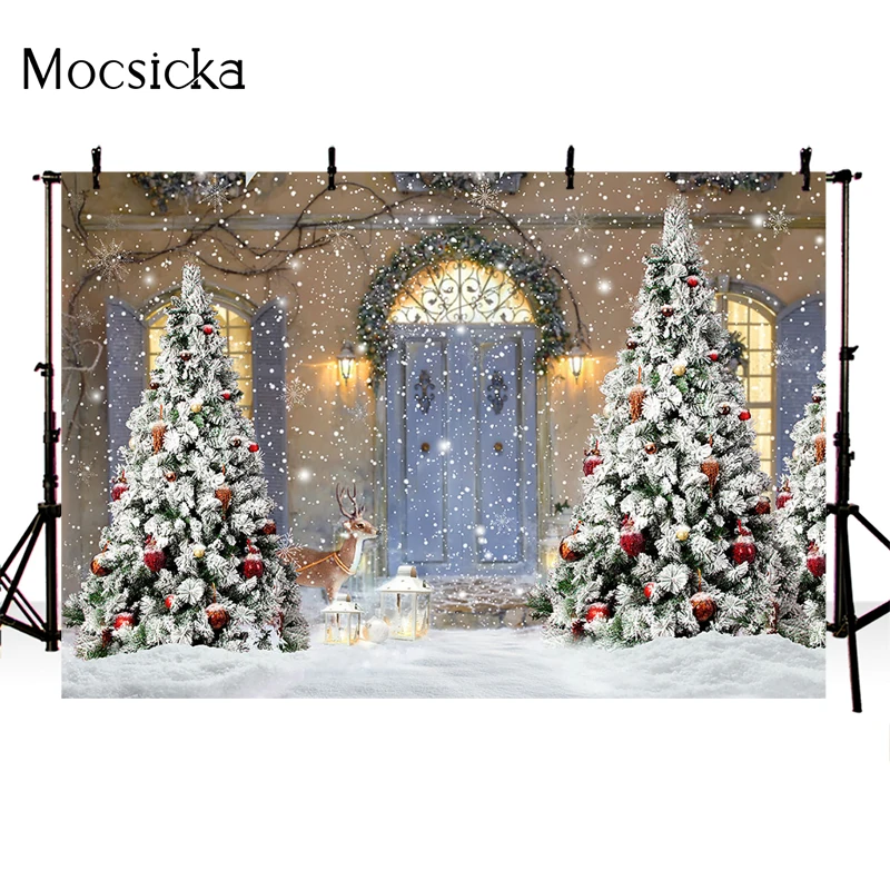 Christmas Snowflake Background For Photography Christmas Tree Backdrop For Photo Studio x-Mas Backgrounds Indoor Elk Party