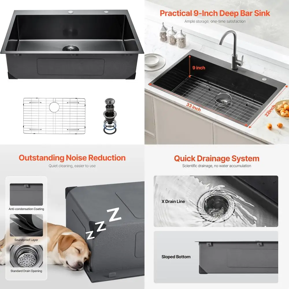 

Kitchen Sink 33 Inch Stainless Steel Top Mount Single Bowl Farmhouse Style Sink with Accessories