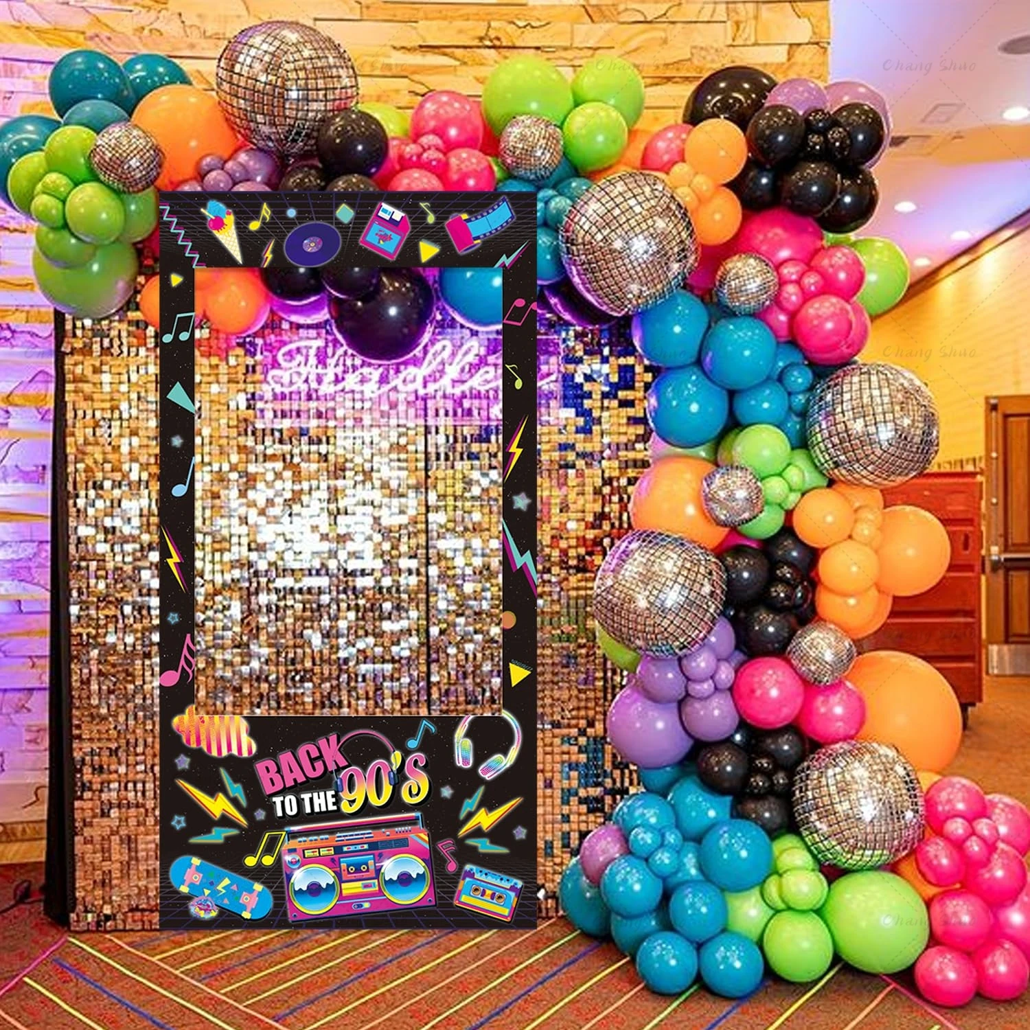 Back To The 80s 90s Photo Booth Frame Backdrops Radio Skateboard Graffiti Birthday Party Decoration Shooting Photo Booth Props