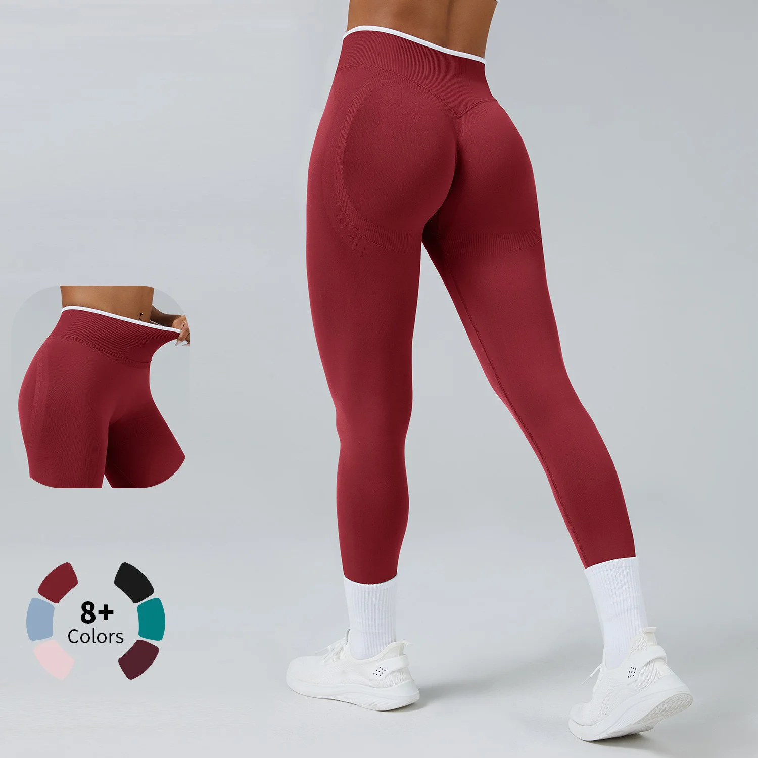 Mallas de Yoga sin costuras de cintura media para mujer, pantalones deportivos de realce para correr, levantamiento de cadera, mallas deportivas de gimnasio de alta elasticidad