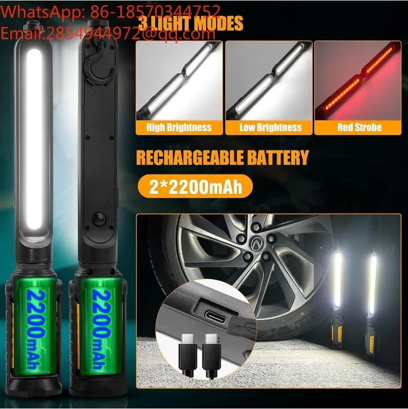 2-in-1 Ultra-bright Magnetic Work Light, Rechargeable Car Repair Portable Work Light