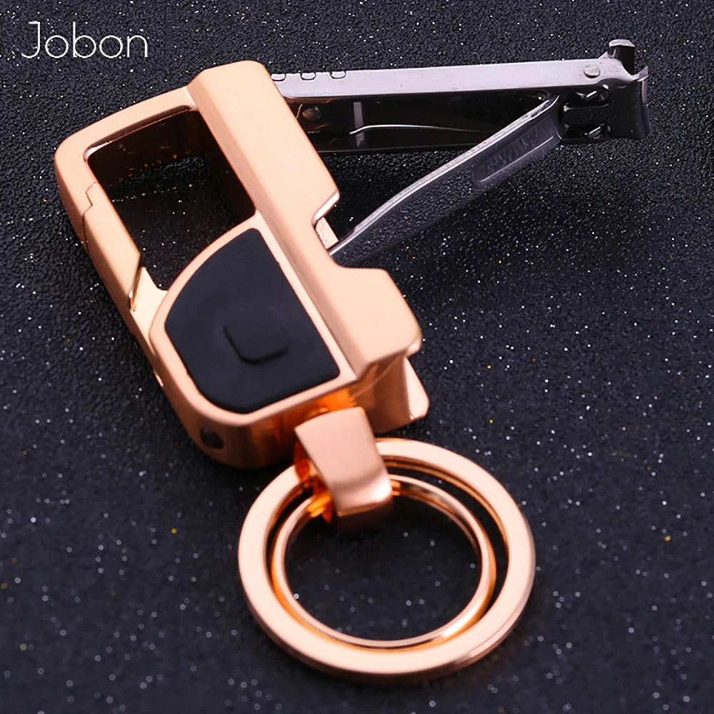 Jobon Men Key Chain Knife Tool Creative Folding Clipper Metal Car Keychains LED Lighting Key Rings Holder Best Gift High Quality