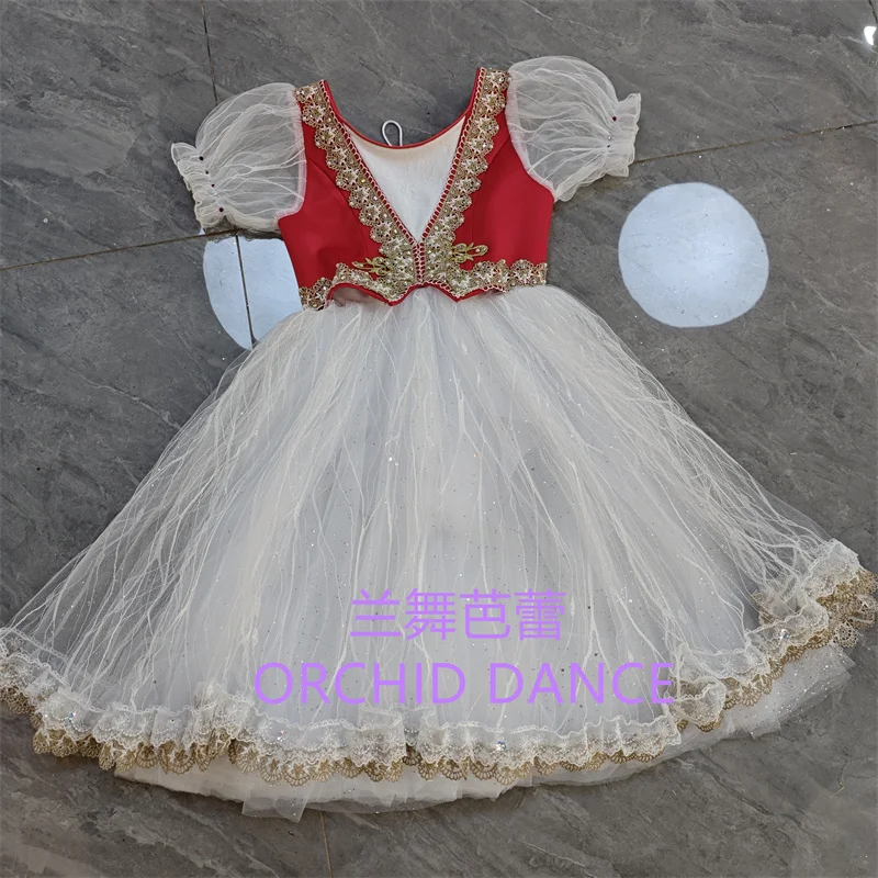 

BT01731 Высокое качество, индивидуальный размер, детская одежда для балета и танцев, красное длинное романтическое платье-пачка для девочек