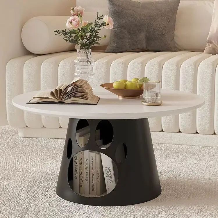 Cream Style Round Cat Nest Coffee Table Living Room Pet House with Metal Base Creative Wooden Dekstop Side Table Home Furniture