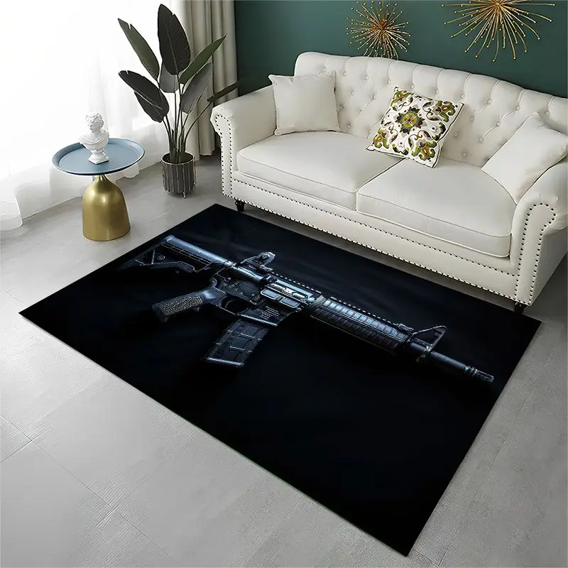Metal Gun Bullet Military Equipment Pistol Large Area Rug Non-slip Carpet for Bedroom Living Room Sofa Doormat Home Decor Mat