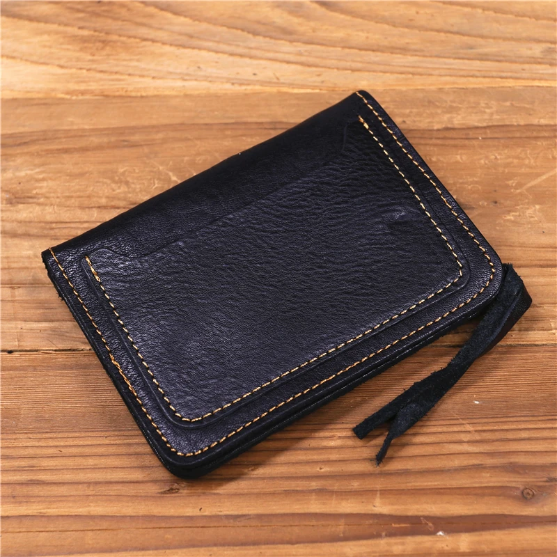 100% echtes Leder Brieftasche Für Männer Männlich Marke Vintage Handgemachte Kurze Kleine männer Geldbörse Karte Halter Mit Zipper Münzfach tasche – Detail 27