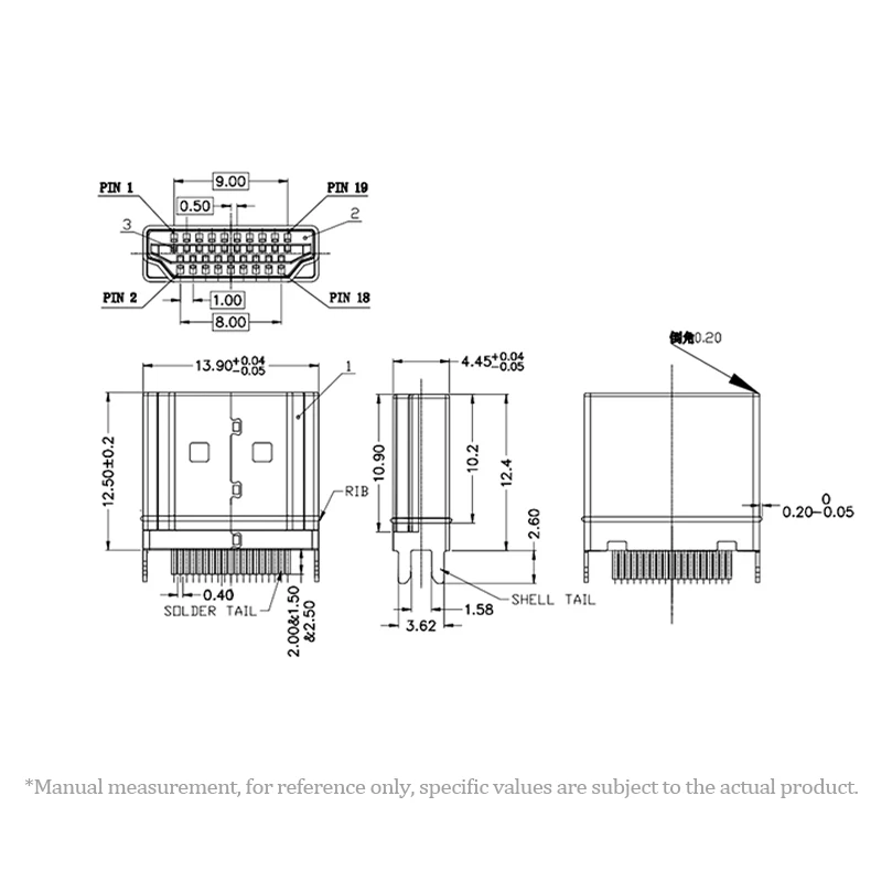 

2Pcs HDMI Male Jack plug connector 19PIN 19P 1.6MM 180 Degree Gold-Plated hd gold-plating usb connector