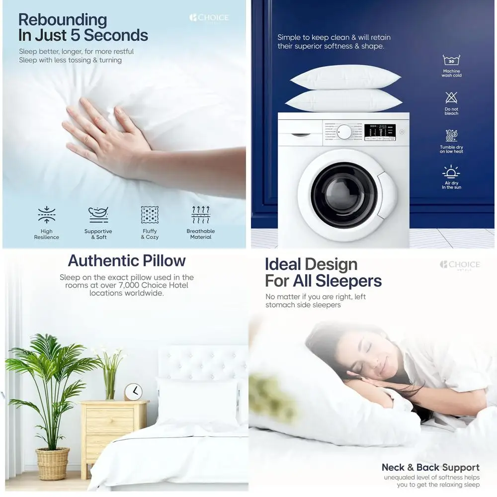 

Luxury Hypoallergenic Pillows, 20x28, Ideal for Side Sleepers, Queen Size Set of 2, White