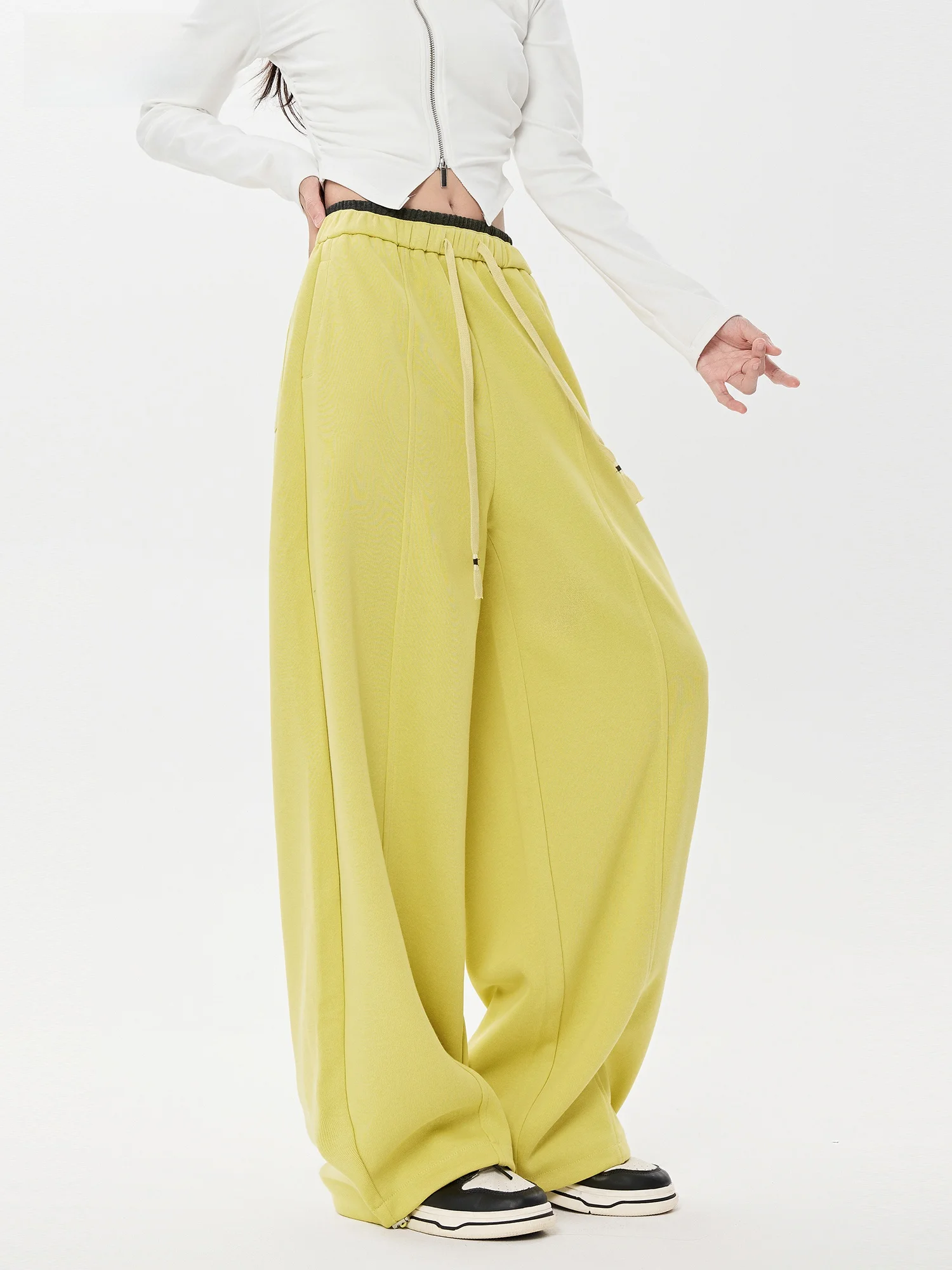 

EDX Casual Sport Pants Women High Waist Straight Leg Trousers Drawstring Elastic Waist Color Block Summer 2026 Long Cotton Po...