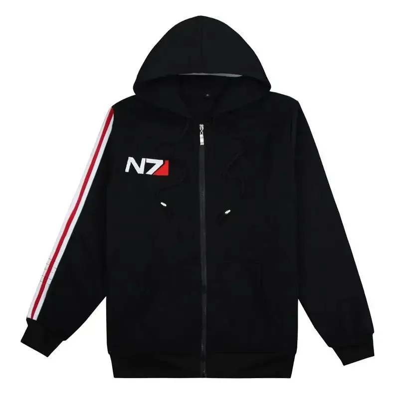 Kostum Cosplay Game Mass Effect N7 Hoodie Jaket Uniseks Kaus Mantel Ritsleting Bordir Pakaian Jalanan