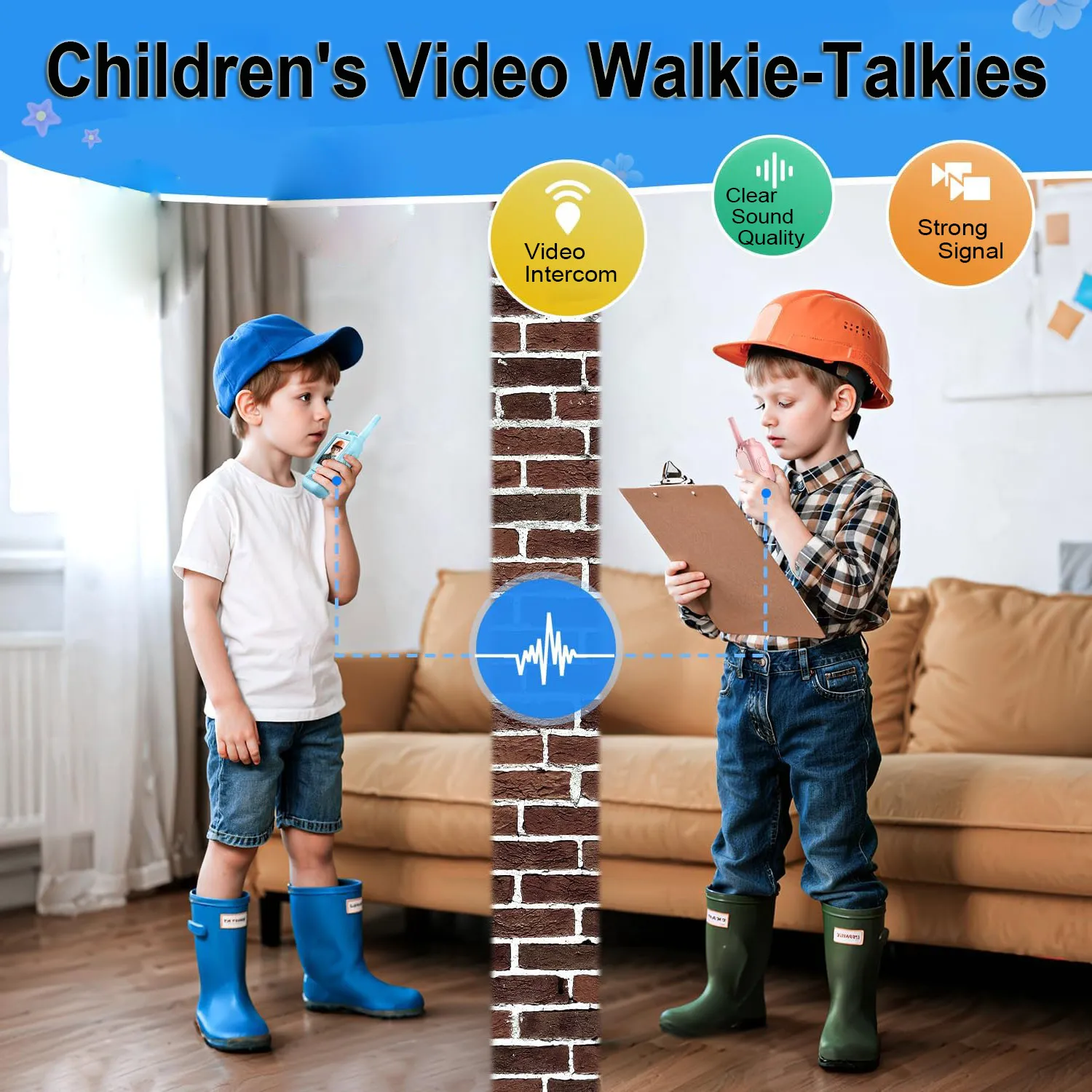 Video Kids Walkie Talkie 2 Pack Rechargeable Children Indoor Outdoor Toys for Camping Travel Birthday Gifts