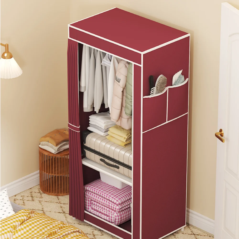 Minimalism Fabric Wardrobes Bedroom Plastic Storage Wardrobes Storage Cabinet Dust Proof Foldable Clothing Hanger with Curtains