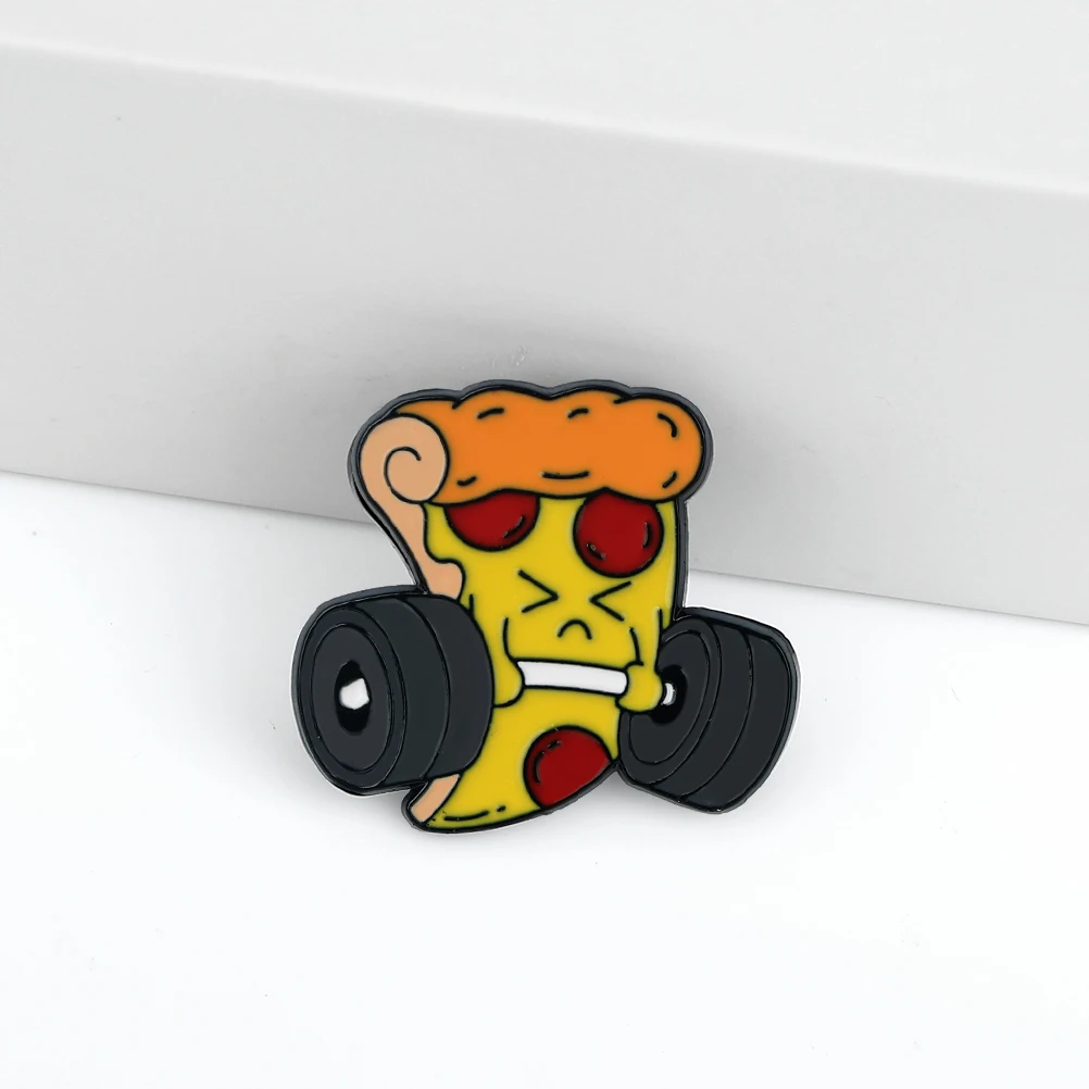 Cute Fitness Enthusiast Brooch Cartoon Barbell Weightlifting Pizza Hamburg Ice Cream Doughnut Enamel Pin Kids Badges Jewelry