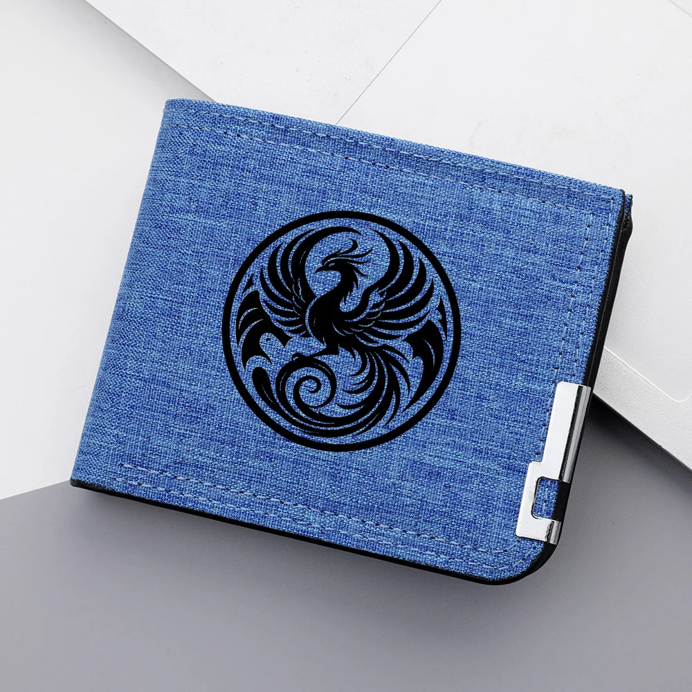 Casual Canvas Men Wallet Black Phoenix Totem Pattern Short Fold Purse Portable Credit Card ID Holder Wallet