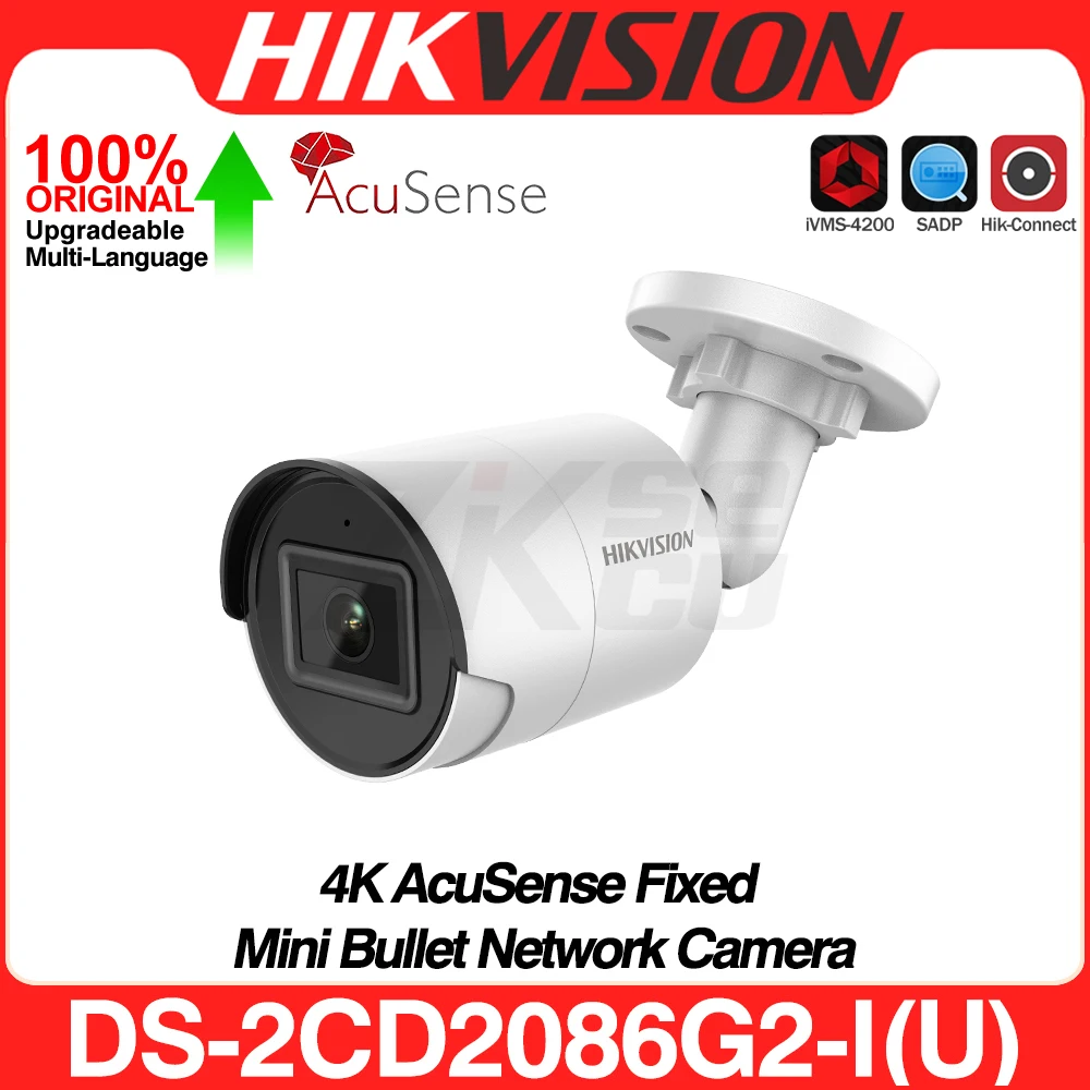 Hikvision 8MP IP Camera DS-2CD2086G2-IU 4K Bullet PoE Human Vehicle Classification Built-In Mic SD Card Slot H265+ IP67