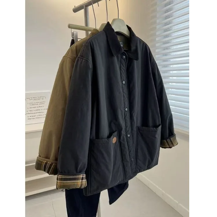 Winter Thiened Faionable Warme Baumwolle Patchwork Jaet Single Button Pure Color Top Quali Damen Arbeitskleidung Mantel