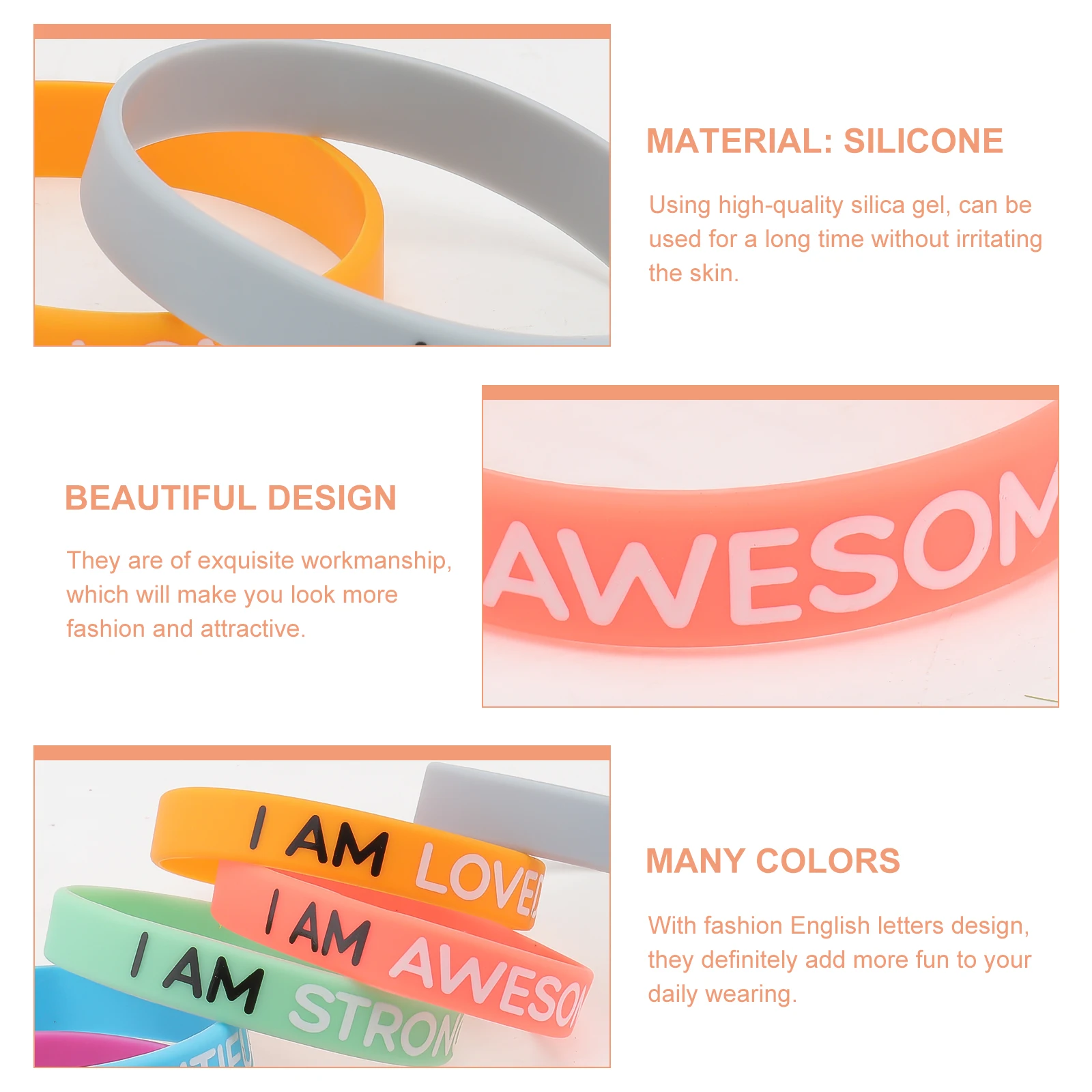 

6pcs Silicone Bracelet Wristband All-Match Bracelet Mixed Color Stylish Unisex Bangle Elastic Wrist Chain For Women Men Festival