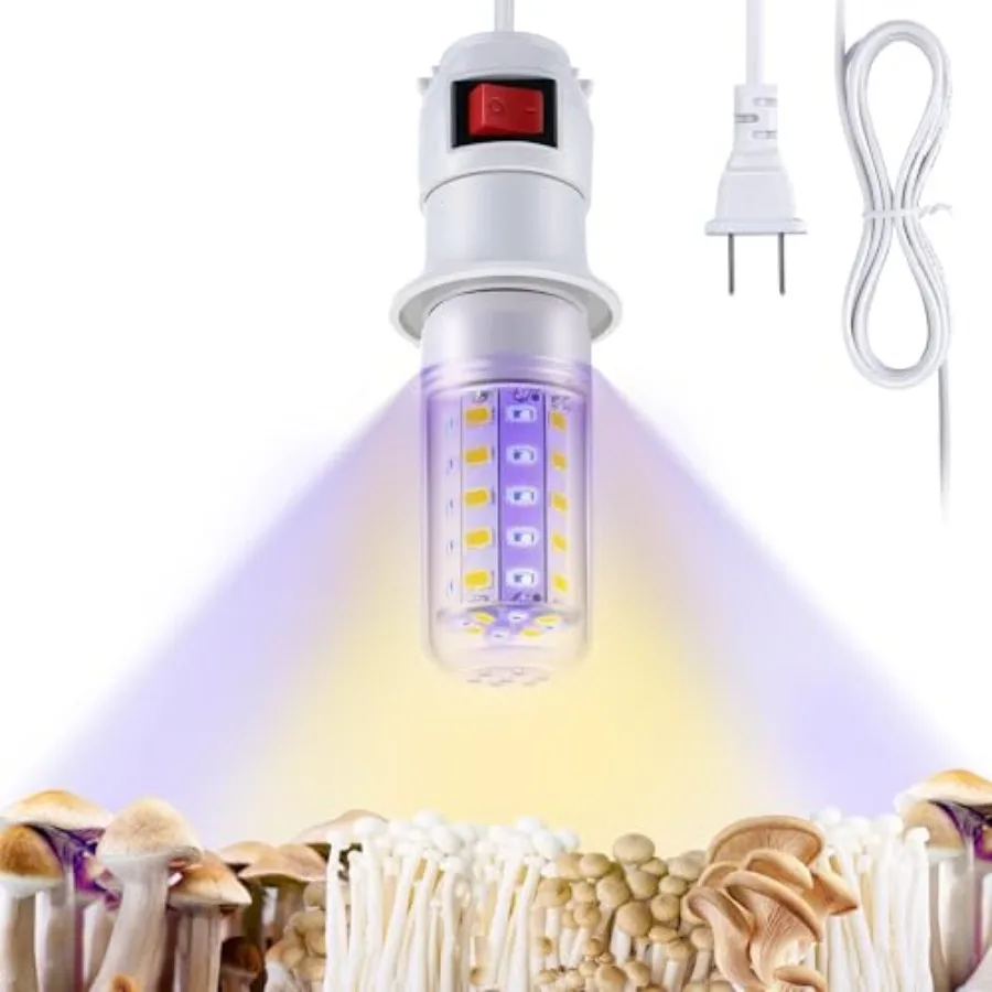 

1 Pack LED Mushroom Grow Light, Dual Spectrum Grow Light with 4.9 ft Extension Cord, 360° Hanging Mushroom Growing Lamp with Wh