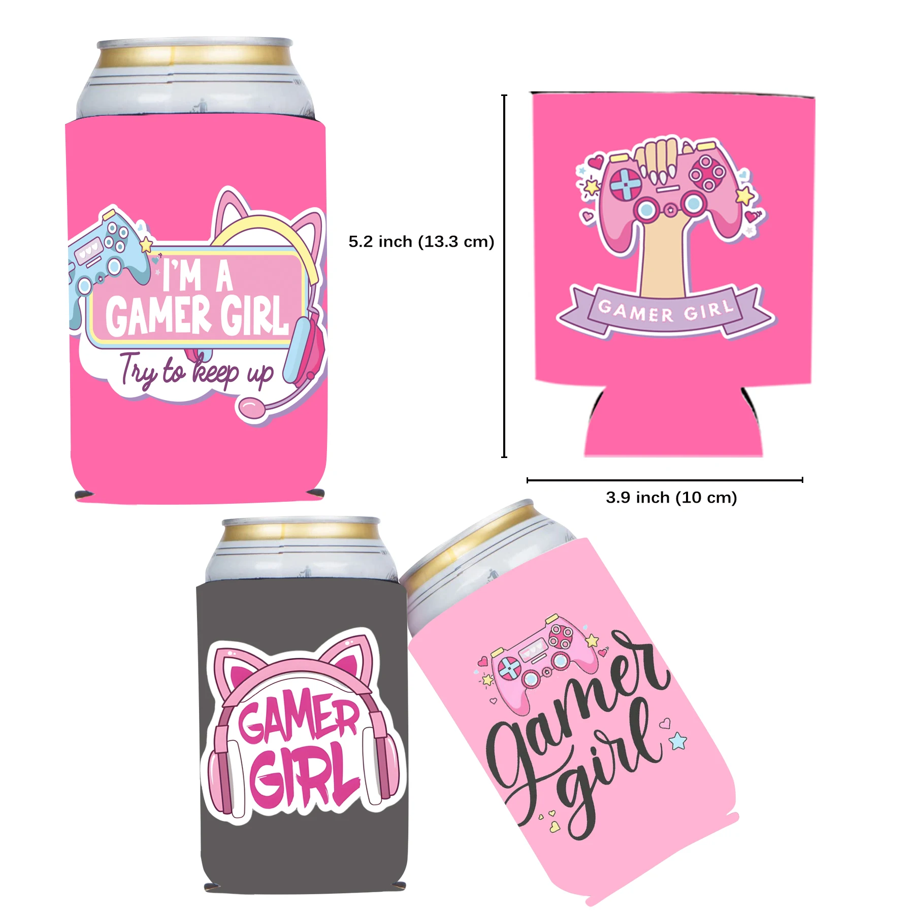 12 pezzi, le ragazze del videogioco rosa possono raffreddare le maniche decorazioni per feste forniture-Cutie Sweet Happy Game Day bevanda può