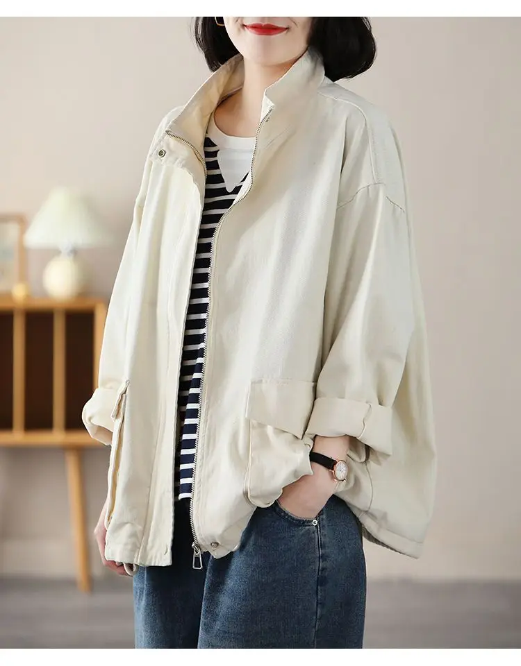 Autumn Winter Women Solid Casual Solid Lapel Coat Cardigan Sweatshirt Loose Student Tees Retro Pocket