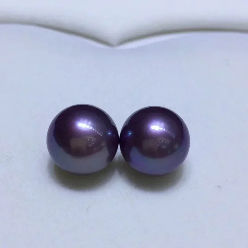 Pair of 13-14mm Natural Purple Loose Pearl No Hole Maiking Earring Ring Pendnat