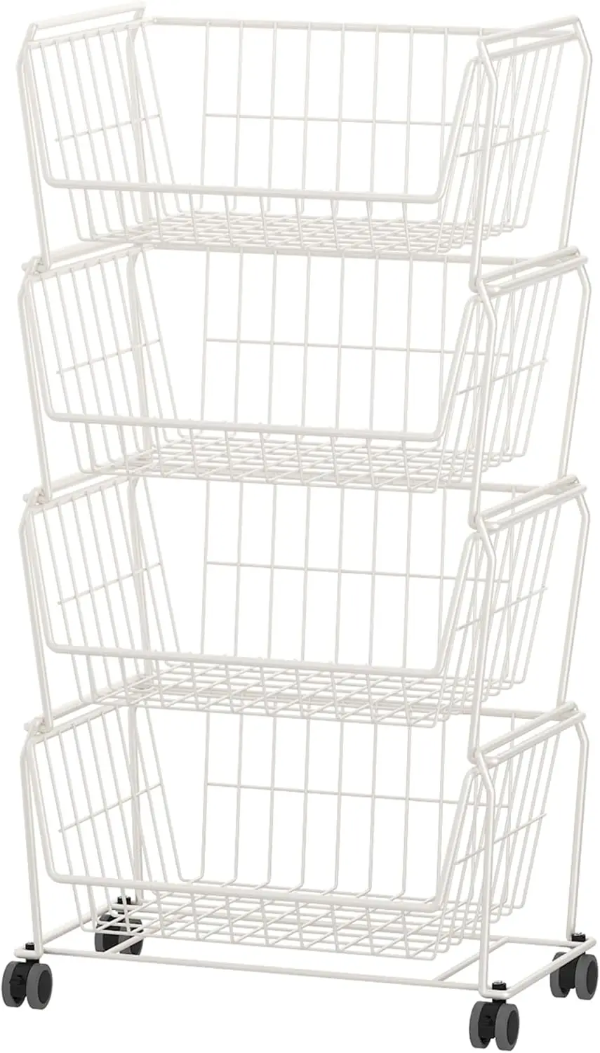 

Stackable Metal Storage Carts, Dual Use Shelf for Kitchen Fruit Vegetable Baskets with Wheels, Storage Rack for Living R